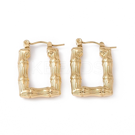 Ion Plating(IP) 304 Stainless Steel Rectangle with Bamboo Hoop Earrings for Women EJEW-G314-09G-1