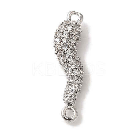 Rack Plating Brass Micro Pave Clear Cubic Zirconia Horn of Plenty/Italian Horn Cornicello Connector Charms KK-A229-04P-1