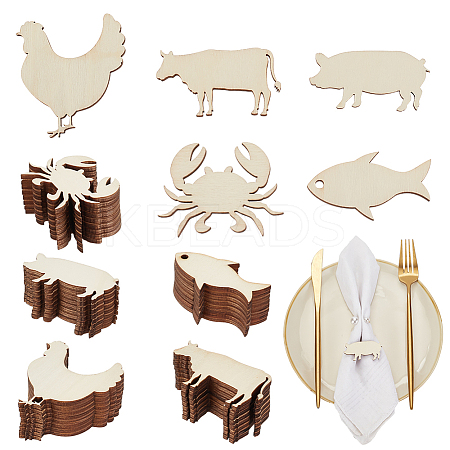 100Pcs 5 Styles Unfinished Wooden Cutouts WOOD-OC0002-90-1