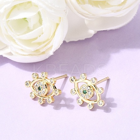 Eyes Brass Micro Pave Cubic Zirconia Stud Earrings EJEW-C186-20G-01-1