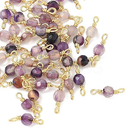 Dyed Natural Agate Faceted Round Connector Charms KK-C097-06G-03-1