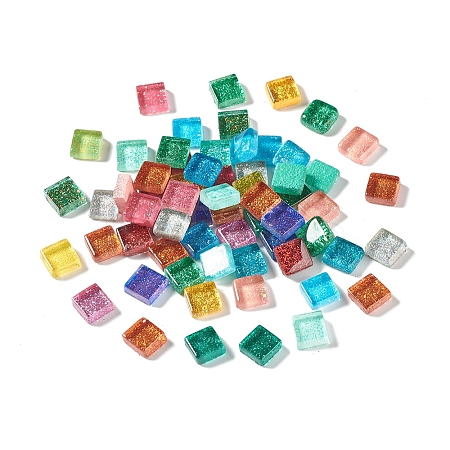 Square with Glitter Powder Mosaic Tiles Glass Cabochons DIY-P045-04-1