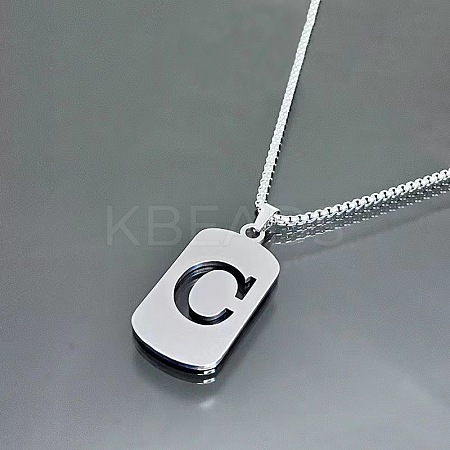 Rectangle with Laser Cut Letter 201 Stainless Steel Initial Pendant Necklaces WGA5E8C-03-1