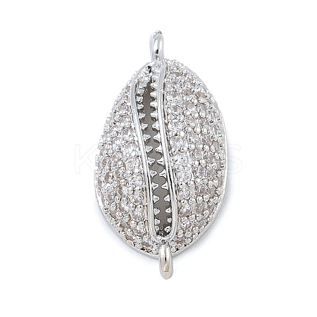 Rack Plating Brass Micro Pave Clear Cubic Zirconia Shell Shaped Connector Charms KK-A234-078P-1