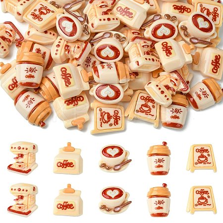 50Pcs 5 Styles Coffee Theme Opaque Resin Decoden Cabochons FIND-CJ0011-15-1