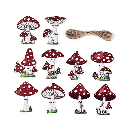 20Pcs UV Single Face Printed Wood Mushroom Pendant Decorations WOOD-N020-12-1