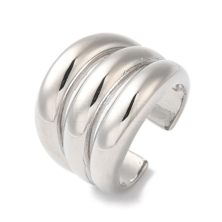 Rack Plating Brass Grooved Open Cuff Rings RJEW-S407-02P-1
