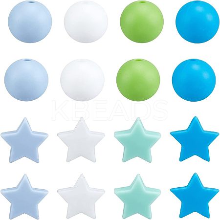 40Pcs 8 Style Food Grade Eco-Friendly Silicone Beads SIL-PH0001-06B-1