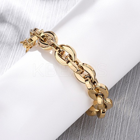 304 Stainless Steel Oval Link Chain Bracelets for Women BJEW-Z128-01G-02-1