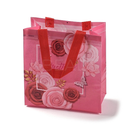 Mother's Day Theme Printed Flower Non-Woven Reusable Folding Gift Bags with Handle ABAG-F009-C04-1