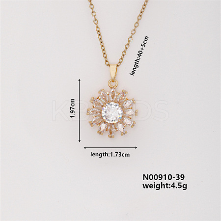 Shiny Sunflower Brass Micro Pave Cubic Zirconia Pendant Necklace for Women SR9149-2-1