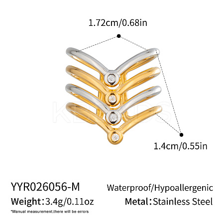 304 Stainless Steel Rhinestone Layered Cuff Open Rings for Women MH3805-2-1