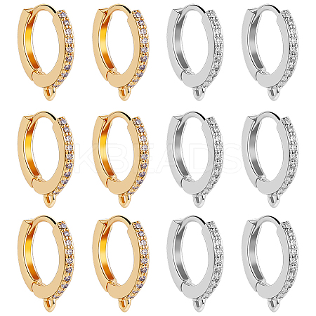 Beebeecraft 12Pcs 2 Colors Brass Micro Pave Clear Cubic Zirconia Hoop Earring Findings EJEW-BBC0001-16-1
