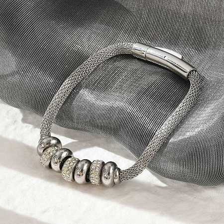 304 Stainless Steel Mesh Chain Bracetls for Women BJEW-Z087-16P-1