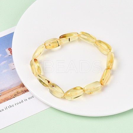 Natural Amber Beaded Stretch Bracelets for Men Women BJEW-T018-23-1