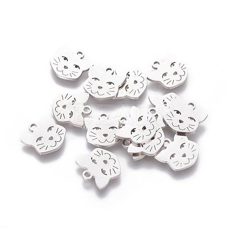 Non-Tarnish 201 Stainless Steel Kitten Charms LS-STAS-S105-T419-1