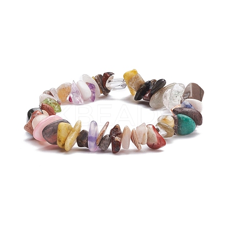 Natural & Synthetic Mixed Chips Beads Stretch Bracelet for Women BJEW-AL00003-07-1