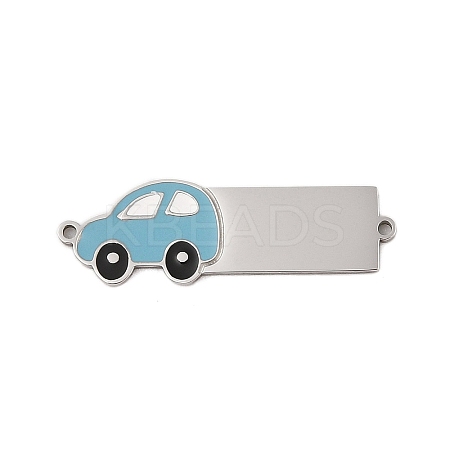 304 Stainless Steel Light Sky Blue Enamel Vehicle Connector Charms STAS-P377-13P-C-1