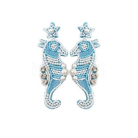Summer Ocean Vacation Style Handmade Glass Seed Beaded Bohemian Dangle Stud Earrings PW-WGFE95A-04-1