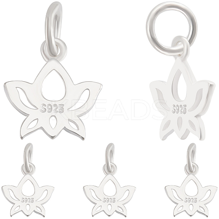 5Pcs 925 Sterling Silver Lotus Flower Charms with 925 Stamp & Jump Rings FIND-BBC0001-73-1