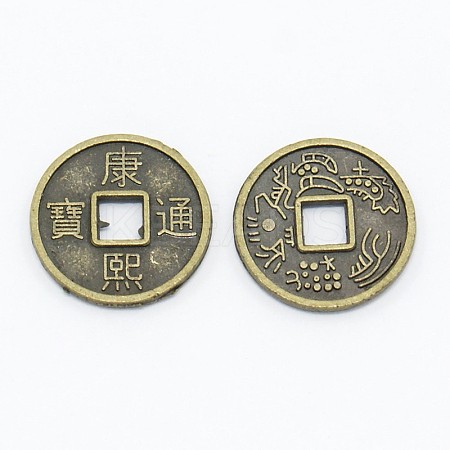 Feng Shui Chinoiserie Jewelry Findings Alloy Copper Cash Beads X-PALLOY-M018-01AB-NR-1