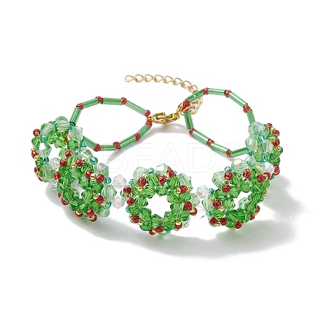 Handmade Glass Seed Christmas Wreath Beaded Bracelets for Women BJEW-MZ00060-1