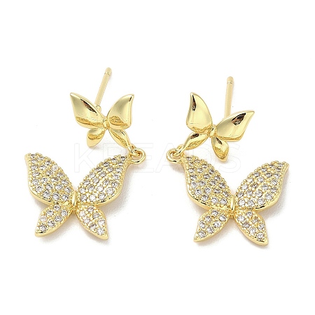 Rack Plating Brass Micro Pave Clear Cubic Zirconia Stud Earrings for Women EJEW-M260-13G-C-1