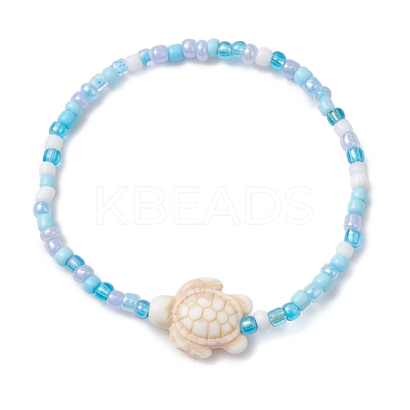 Dyed Synthetic Turquoise Beaded Stretch Bracelets for Kids BJEW-JB110102-02-1