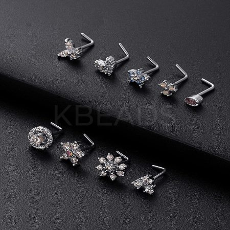 316L Surgical Stainless Steel Light Sky Blue Cubic Zirconia L-Shaped Nose Rings WG135CD-13-1