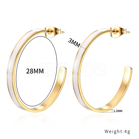 Stylish 304 Stainless Steel White Drip Glue C-shaped Stud Earrings for Daily Wear PN9734-1