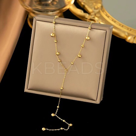304 Stainless Steel Ball Chain Long Tassel Y Necklaces for Women FS-WG75565-01-1