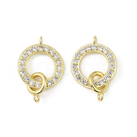 Brass Micro Pave Clear Cubic Zirconia Ring Connector Charms KK-H527-25G-1