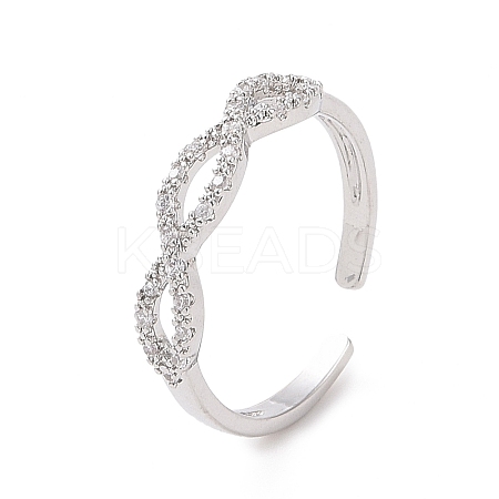 Clear Cubic Zirconia Hollow Out Oval Open Cuff Ring RJEW-E072-04P-1