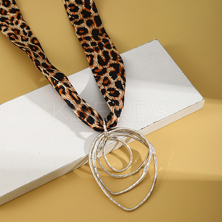 Cloth Leopard Print Scarf Necklaces with Alloy Pendant FS-WG91A7A-06-1