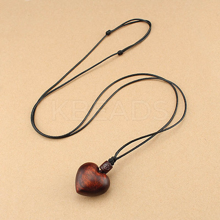 Wood Heart Pendant Adjustable Black Waxed Cord Necklaces for Women FS-WG059F7-02-1