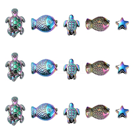 15Pcs 5 Styles Rack Plating Rainbow Color Alloy Beads FIND-YW0006-10-1