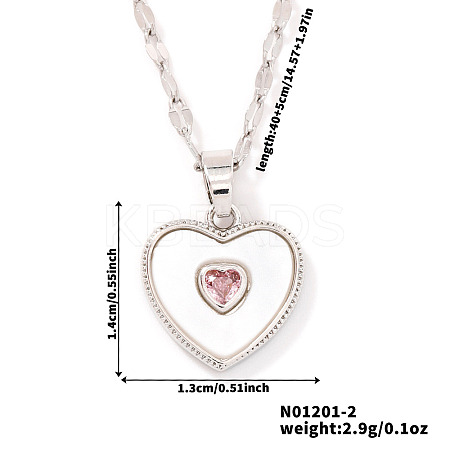 Chic Heart-shaped Brass Clear Cubic Zirconia Pendant Dapped Chain Necklace for Women UE8896-2-1