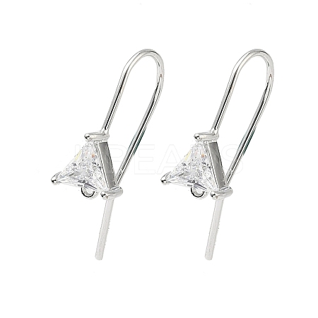 Brass Micro Pave Clear Cubic Zirconia Triangle Earring Hooks KK-L254-11P-1