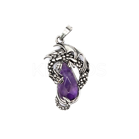 Natural Amethyst Brass Pendants G-PW0004-66H-1