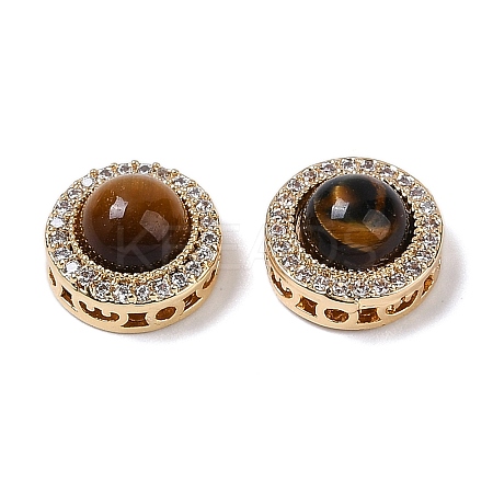Brass with Cubic Zirconia and Tiger-Eye Flat Round Multi-Strand Links KK-Q030-16G-1