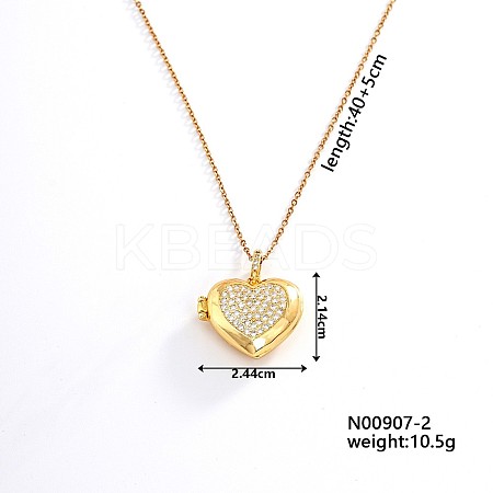 European and American Fashion Heart Shaped Brass Crystal Rhinestone Locket Pendant Necklaces CW4614-2-1