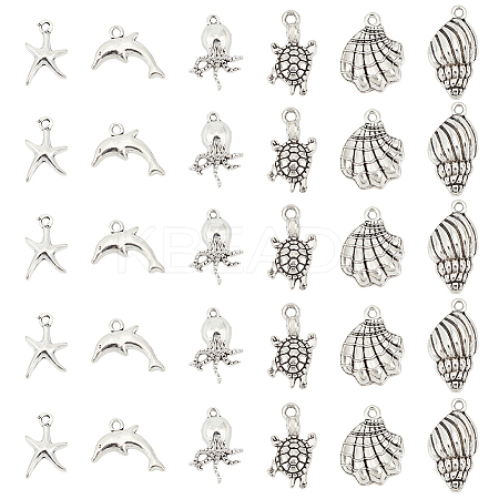 120Pcs 6 Styles Tibetan Style Alloy Pendants FIND-CA0010-53-1