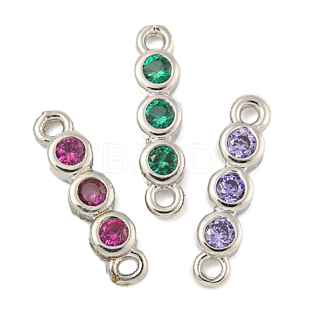 Brass Pave Cubic Zirconia Three Flat Round Links Connector Charms KK-P277-52B-A-1