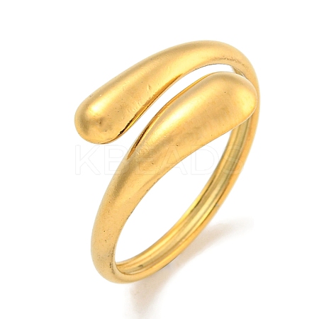 Ion Plating(IP) 304 Stainless Steel Teardrop Open Cuff Ring for Women RJEW-A043-19G-1