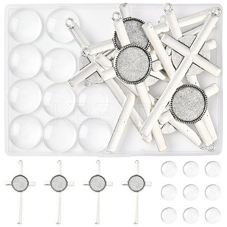 9Pcs Tibetan Style Alloy Cross Pendant Cabochon Settings DIY-FS0009-48-1