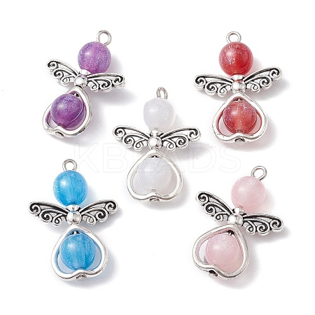 5Pcs 5 Colors Imitation Cat Eye Resin Angel Pendants PALLOY-JF02168-S-1