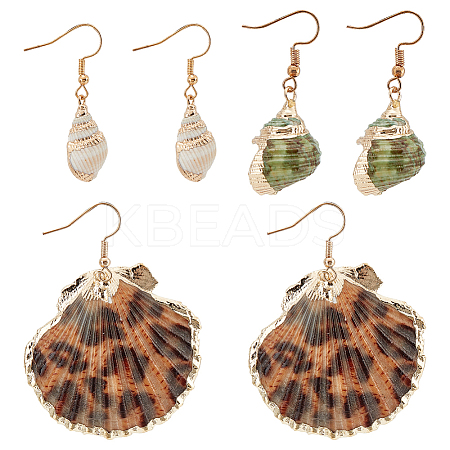 3 Pairs 3 Styles Natural Shell Dangle Earrings EJEW-AN0002-76-1