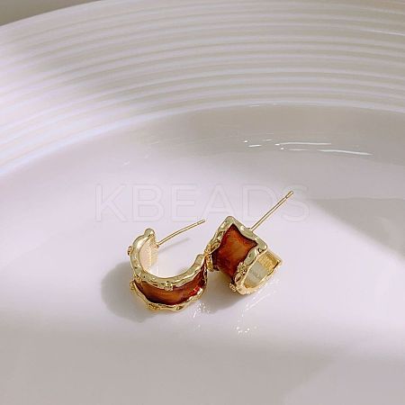 Brass Enamel Stud Earrings EJEW-B120-01G-03-1