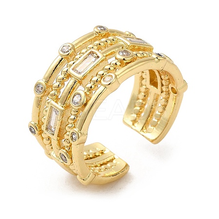 Rack Plating Real 18K Gold Plated Brass Rectangle Open Cuff Rings RJEW-B048-09G-1