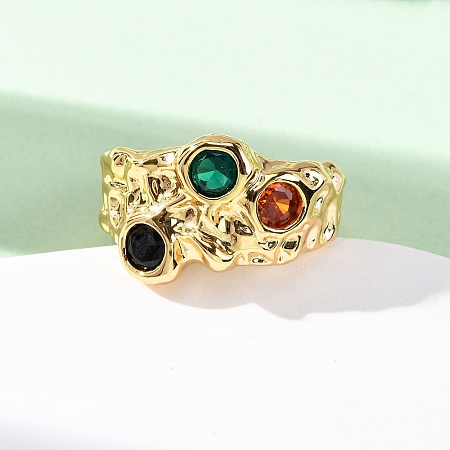 Brass Micro Pave Cubic Zirconia Cuff Rings for Women RJEW-F191-01G-02-1